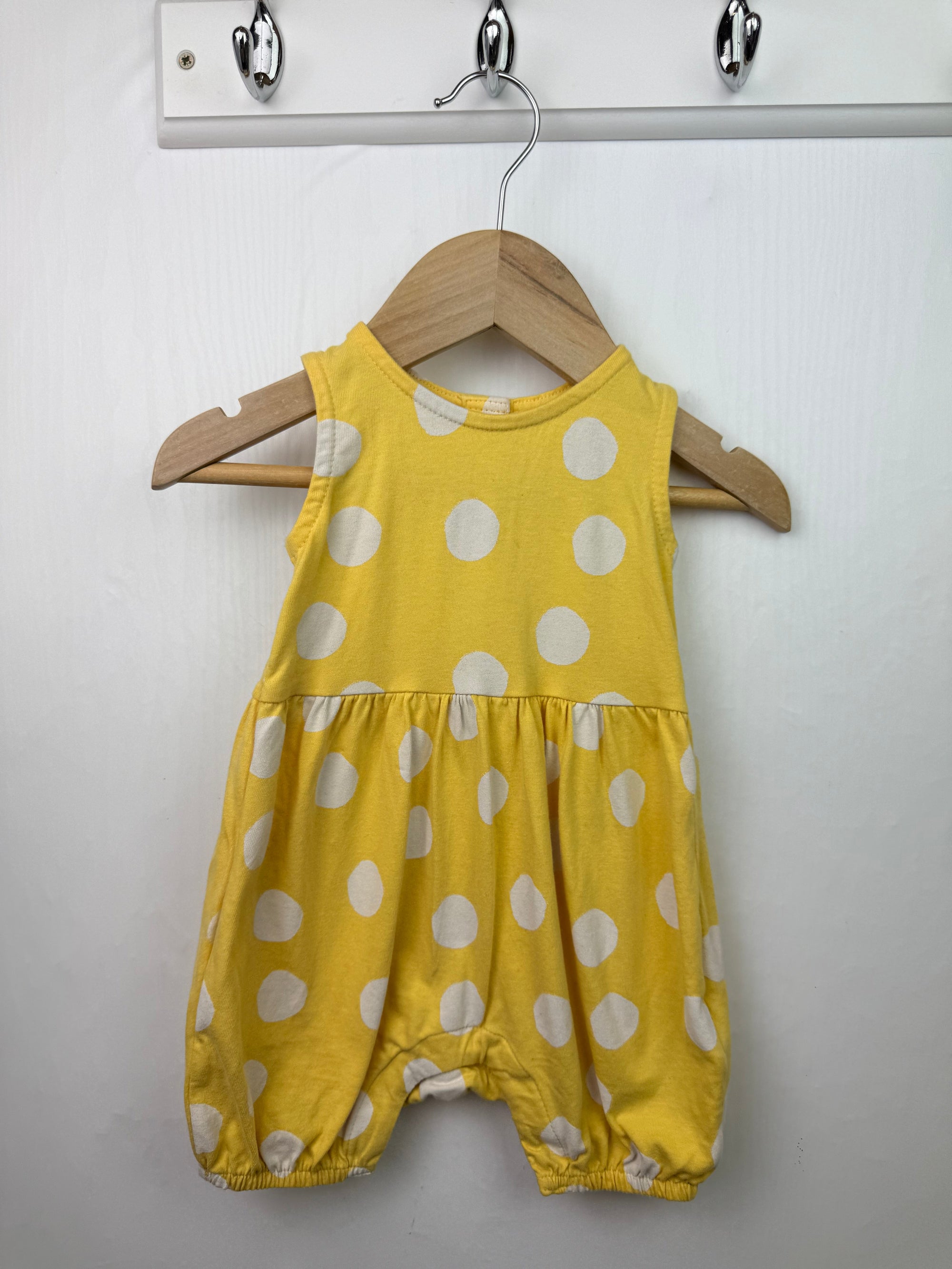 M&S Yellow Polkadot Romper - Baby Girls 3 - 6 Months - Little Ones Preloved. Second Hand Children's & Preloved Baby, Kids, Girls & Boys Clothes. UK online