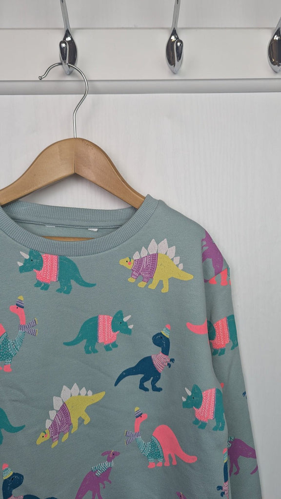 NEW Ex-M&S Teal Dinosaur Jumper - Girls 6-7 Years Little Ones Preloved Used, Preloved, Preworn Baby, Girls & Boys Clothes. Kids & Children's second hand Clothing UK Online. Cheap affordable. Brands including Next, Joules, Nutmeg Morrisons, TU, F&F, H&M.