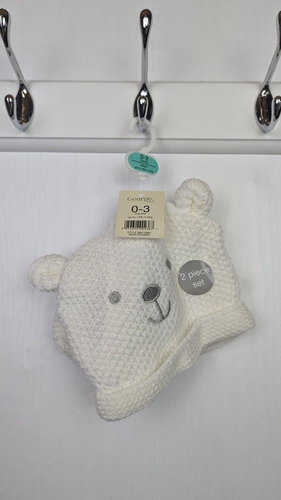 NEW George Knit Bear Hat & Mittens - Unisex Baby 0-3 Months George Used, Preloved, Preworn & Second Hand Baby, Kids & Children's Clothing UK Online. Cheap affordable. Brands including Next, Joules, Nutmeg Morrisons, TU, F&F, H&M.