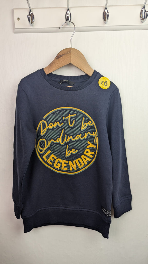 NEW Legendary Navy Jumper - Boys 6-7 Years George Used, Preloved, Preworn & Second Hand Baby, Kids & Children's Clothing UK Online. Cheap affordable. Brands including Next, Joules, Nutmeg Morrisons, TU, F&F, H&M.