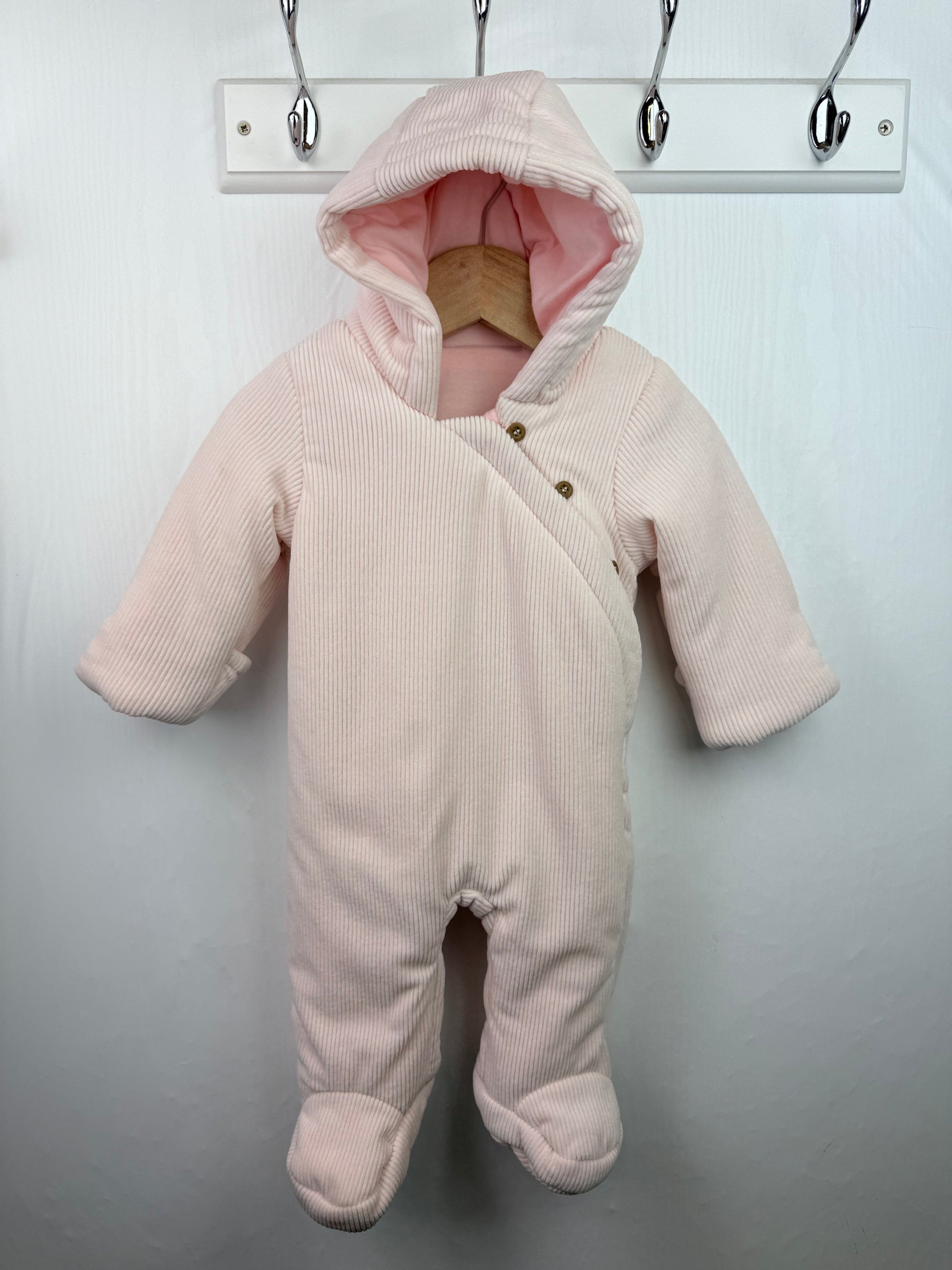 NEW Matalan Pink Ribbed Pramsuit - Baby Girls 0 - 3 Months - Little Ones Preloved. Second Hand Children's & Preloved Baby, Kids, Girls & Boys Clothes. UK online