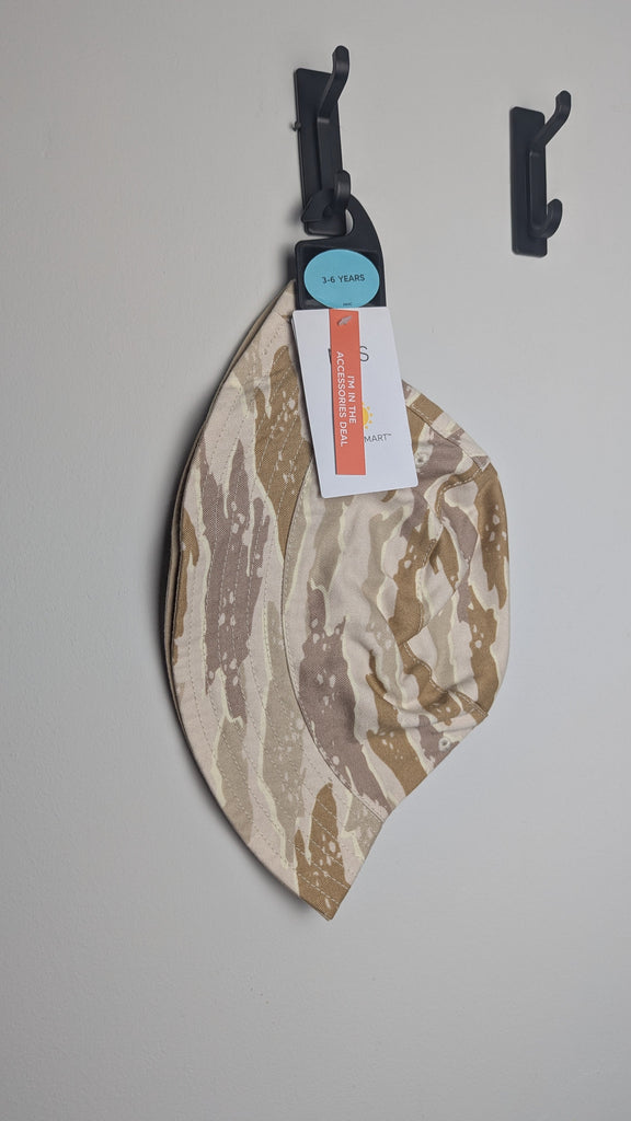 NEW M&S Beige Camo Bucket Hat - Unisex 10-13 Years Little Ones Preloved Used, Preloved, Preworn Baby, Girls & Boys Clothes. Kids & Children's second hand Clothing UK Online. Cheap affordable. Brands including Next, Joules, Nutmeg Morrisons, TU, F&F, H&M.