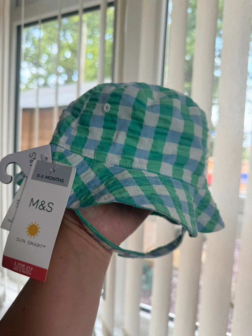 NEW M&S Green & Blue Check Summer Hat - Boys 0 - 3 Months - Little Ones Preloved. Second Hand Children's & Preloved Baby, Kids, Girls & Boys Clothes. UK online