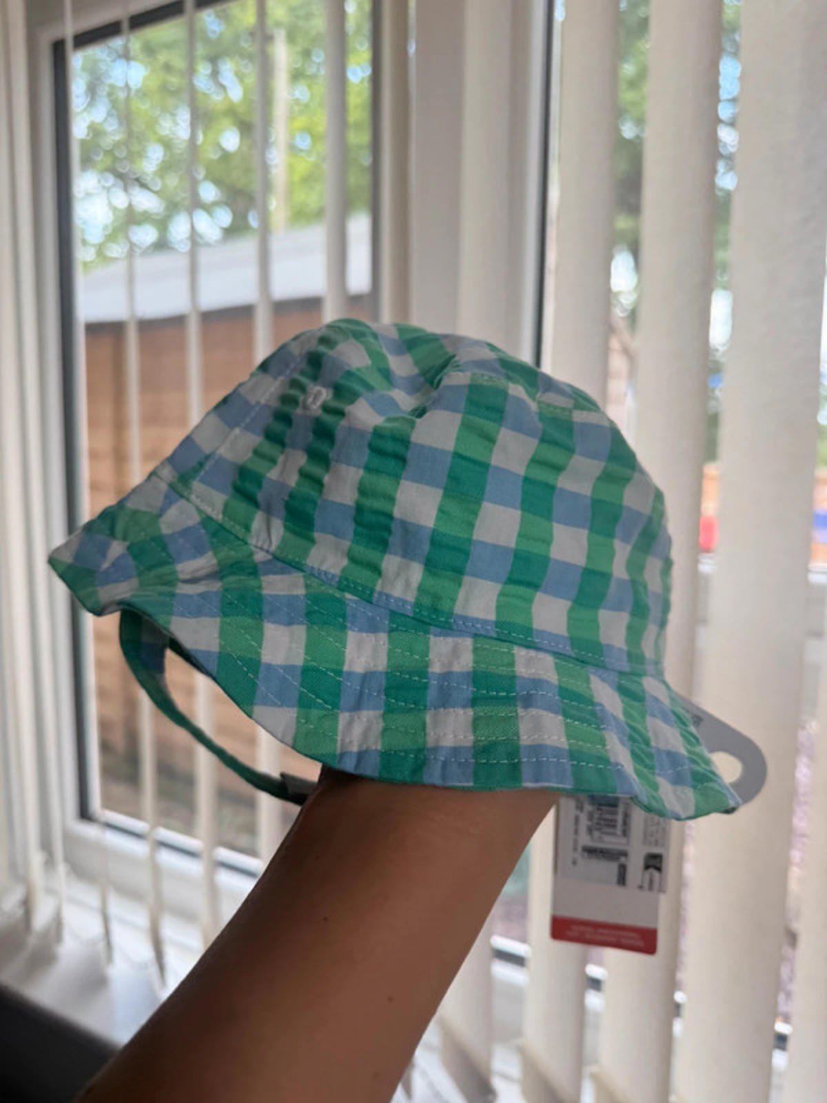 NEW M&S Green & Blue Check Summer Hat - Boys 0 - 3 Months - Little Ones Preloved. Second Hand Children's & Preloved Baby, Kids, Girls & Boys Clothes. UK online