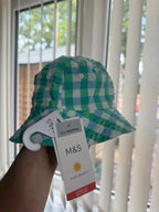 NEW M&S Green & Blue Check Summer Hat - Boys 0 - 3 Months - Little Ones Preloved. Second Hand Children's & Preloved Baby, Kids, Girls & Boys Clothes. UK online