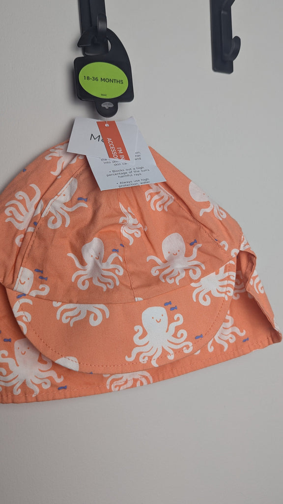 NEW M&S Orange Octopus Sun Hat - Unisex 0-3 Months Little Ones Preloved Used, Preloved, Preworn Baby, Girls & Boys Clothes. Kids & Children's second hand Clothing UK Online. Cheap affordable. Brands including Next, Joules, Nutmeg Morrisons, TU, F&F, H&M.