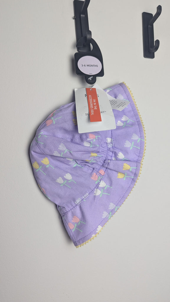 NEW M&S Purple Floral Sun Hat - 0-3 Months Little Ones Preloved Used, Preloved, Preworn & Second Hand Baby, Kids & Children's Clothing UK Online. Cheap affordable. Brands including Next, Joules, Nutmeg Morrisons, TU, F&F, H&M.