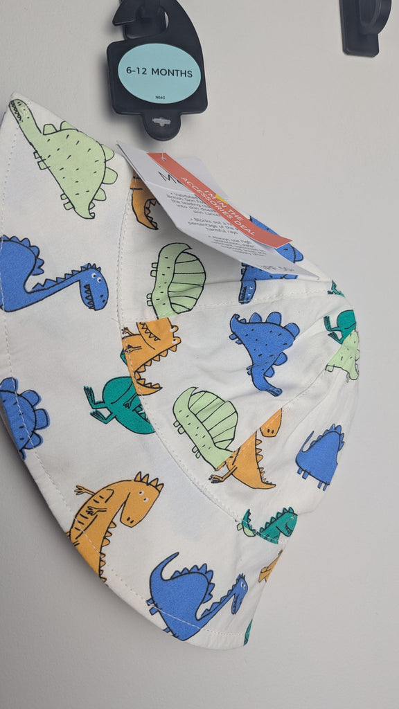 NEW M&S White & Multi Dinosaur Sun Hat - Boys 0-3 Months Little Ones Preloved Used, Preloved, Preworn Baby, Girls & Boys Clothes. Kids & Children's second hand Clothing UK Online. Cheap affordable. Brands including Next, Joules, Nutmeg Morrisons, TU, F&F, H&M.