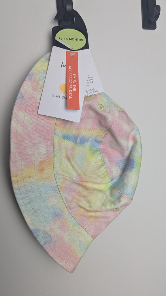 NEW M&S Yellow, Pink & Blue Tie Dye Bucket Hat - Girls 12-18 Months Little Ones Preloved Used, Preloved, Preworn Baby, Girls & Boys Clothes. Kids & Children's second hand Clothing UK Online. Cheap affordable. Brands including Next, Joules, Nutmeg Morrisons, TU, F&F, H&M.