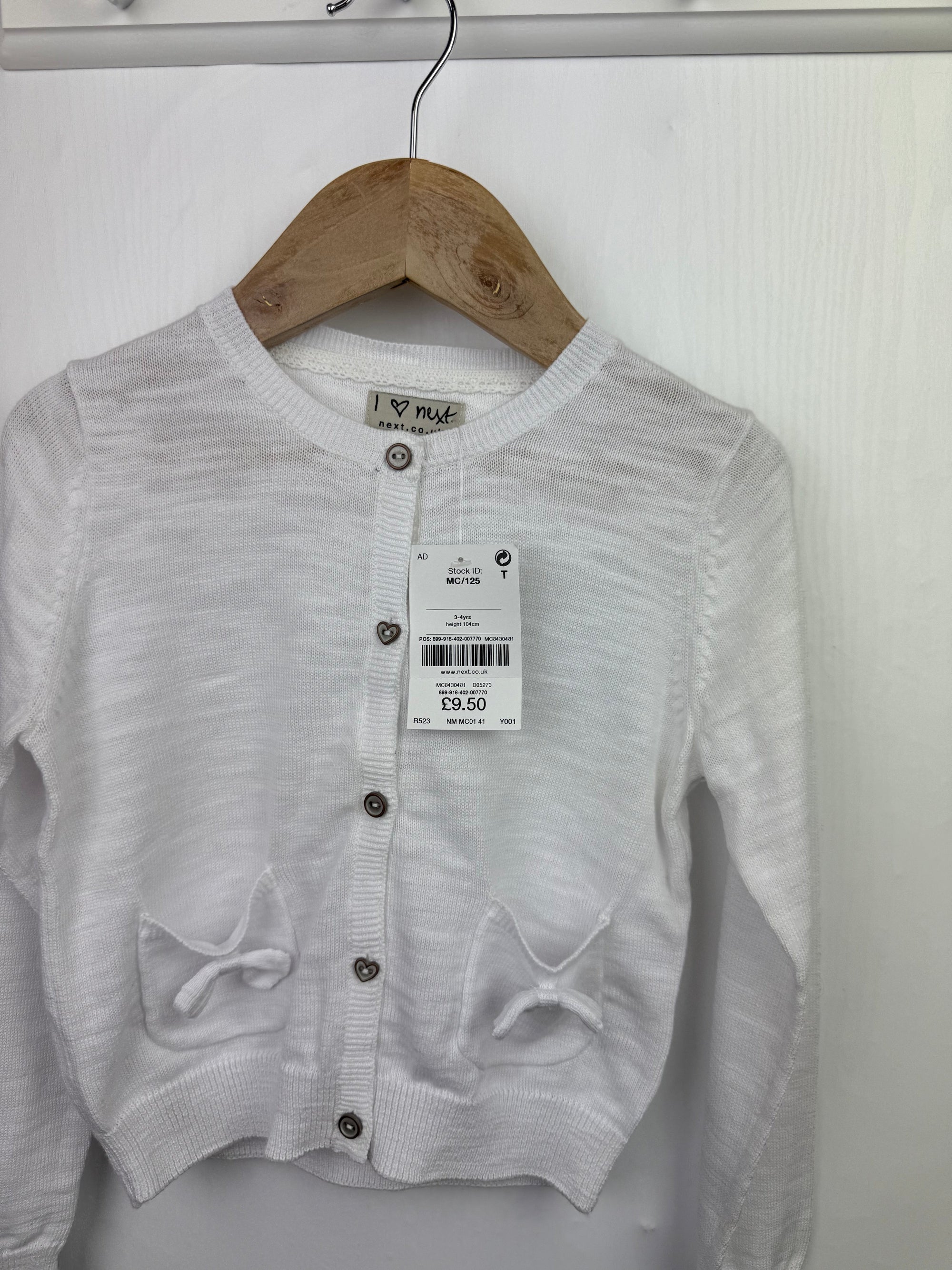 NEW Next White Bow Pocket Cardigan - Girls 3 - 4 Years - Little Ones Preloved. Second Hand Children's & Preloved Baby, Kids, Girls & Boys Clothes. UK online