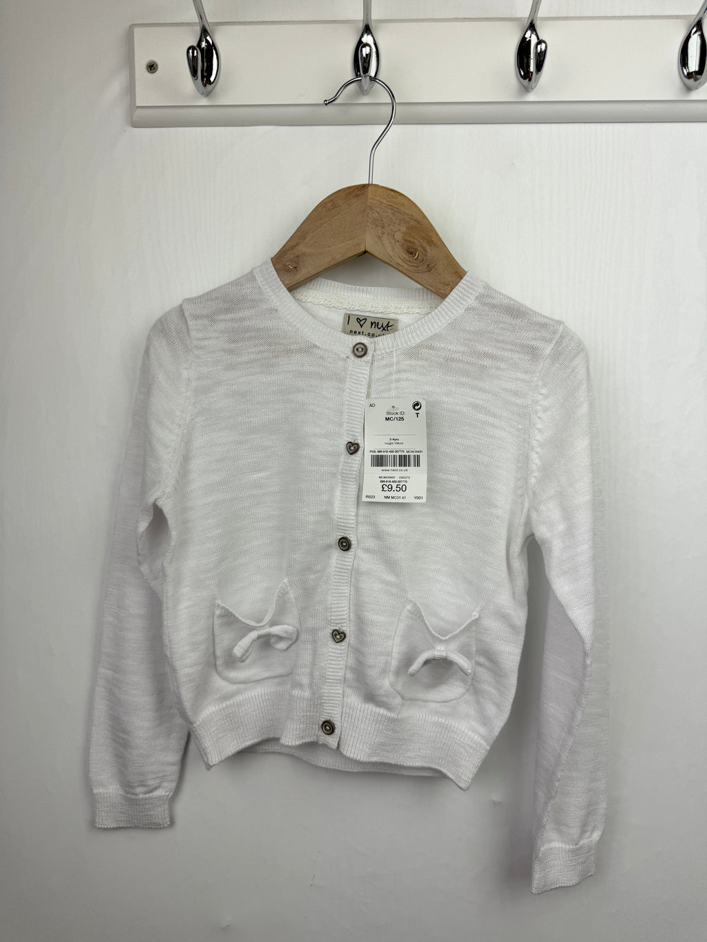 NEW Next White Bow Pocket Cardigan - Girls 3 - 4 Years - Little Ones Preloved. Second Hand Children's & Preloved Baby, Kids, Girls & Boys Clothes. UK online