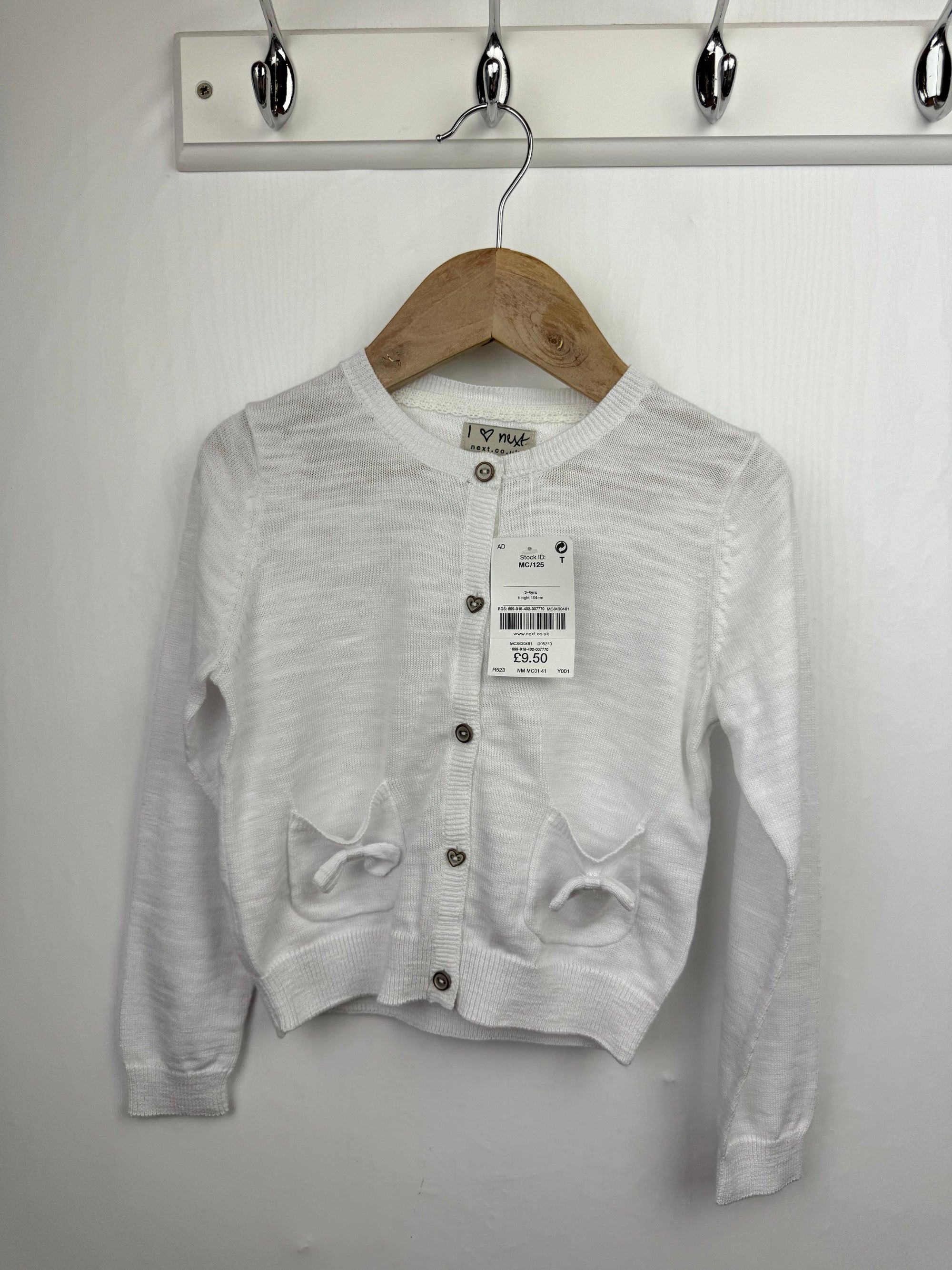 NEW Next White Bow Pocket Cardigan - Girls 3 - 4 Years - Little Ones Preloved. Second Hand Children's & Preloved Baby, Kids, Girls & Boys Clothes. UK online