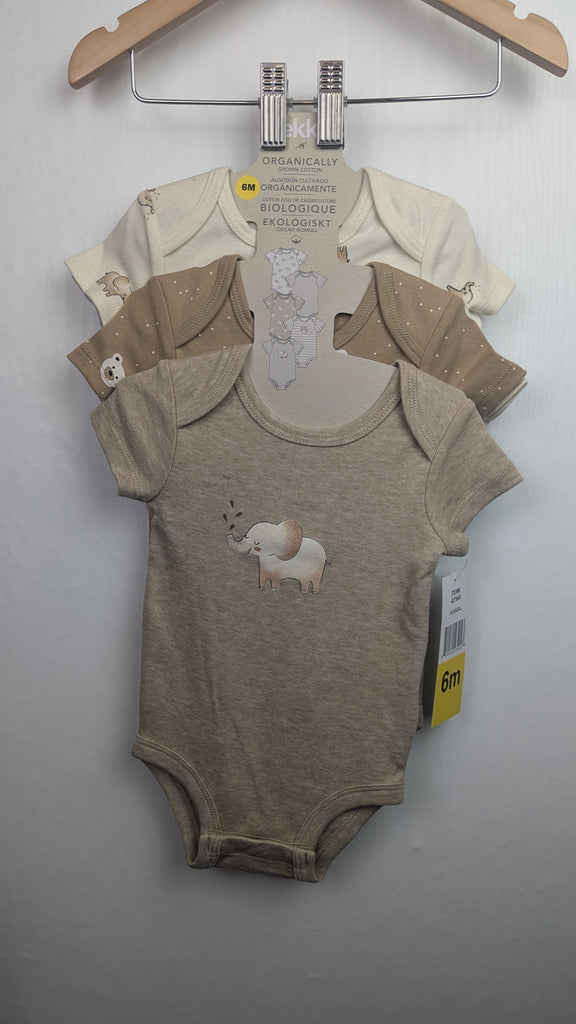 NEW Pekkle Beige Elephant & Bear Bodysuits - Unisex 6 Months Pekkle Used, Preloved, Preworn Baby, Girls & Boys Clothes. Kids & Children's second hand Clothing UK Online. Cheap affordable. Brands including Next, Joules, Nutmeg Morrisons, TU, F&F, H&M.