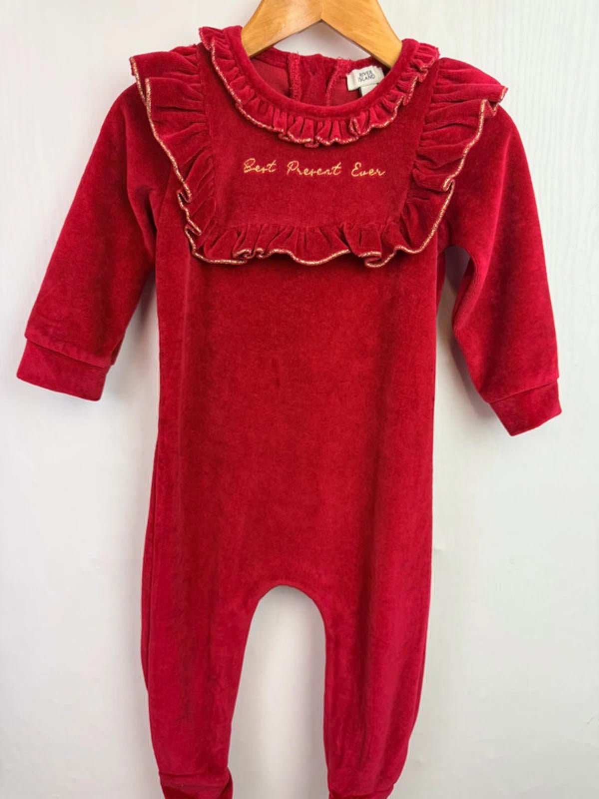 NEW River Island Velour Christmas Romper - Girls 6 - 9 Months - Little Ones Preloved. Second Hand Children's & Preloved Baby, Kids, Girls & Boys Clothes. UK online