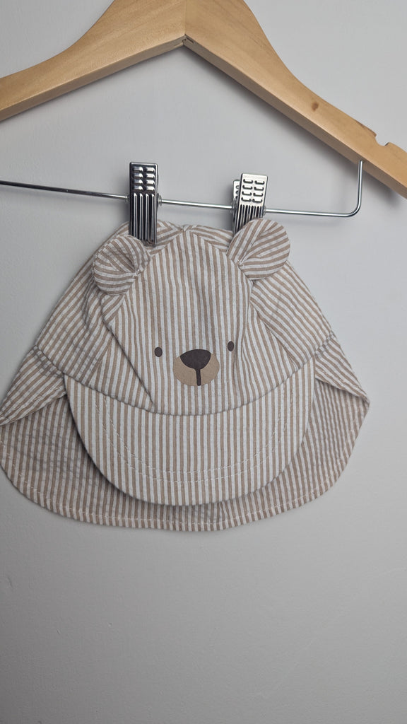 NEW TU Brown Bear Striped Sun Hat - Unisex 0-3 Months Little Ones Preloved Used, Preloved, Preworn Baby, Girls & Boys Clothes. Kids & Children's second hand Clothing UK Online. Cheap affordable. Brands including Next, Joules, Nutmeg Morrisons, TU, F&F, H&M.