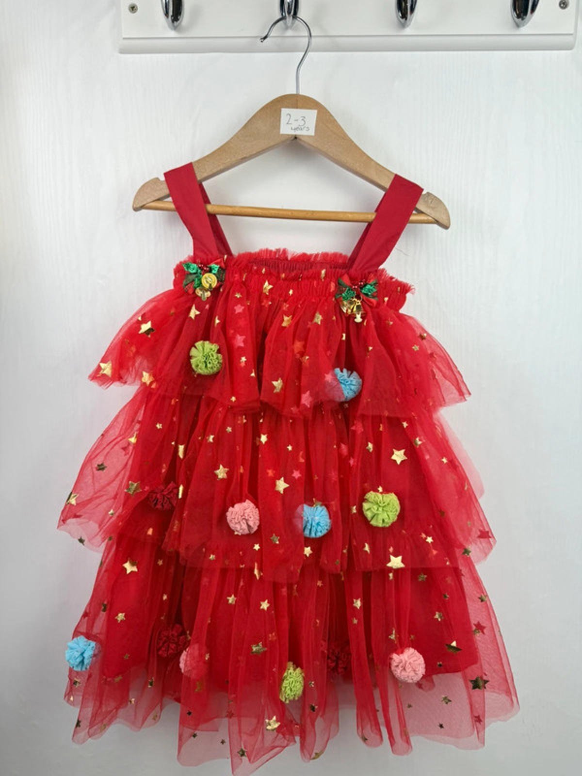 NEW Unbranded Christmas Tree PomPom Dress - Girls 2 - 3 Years - Little Ones Preloved. Second Hand Children's & Preloved Baby, Kids, Girls & Boys Clothes. UK online