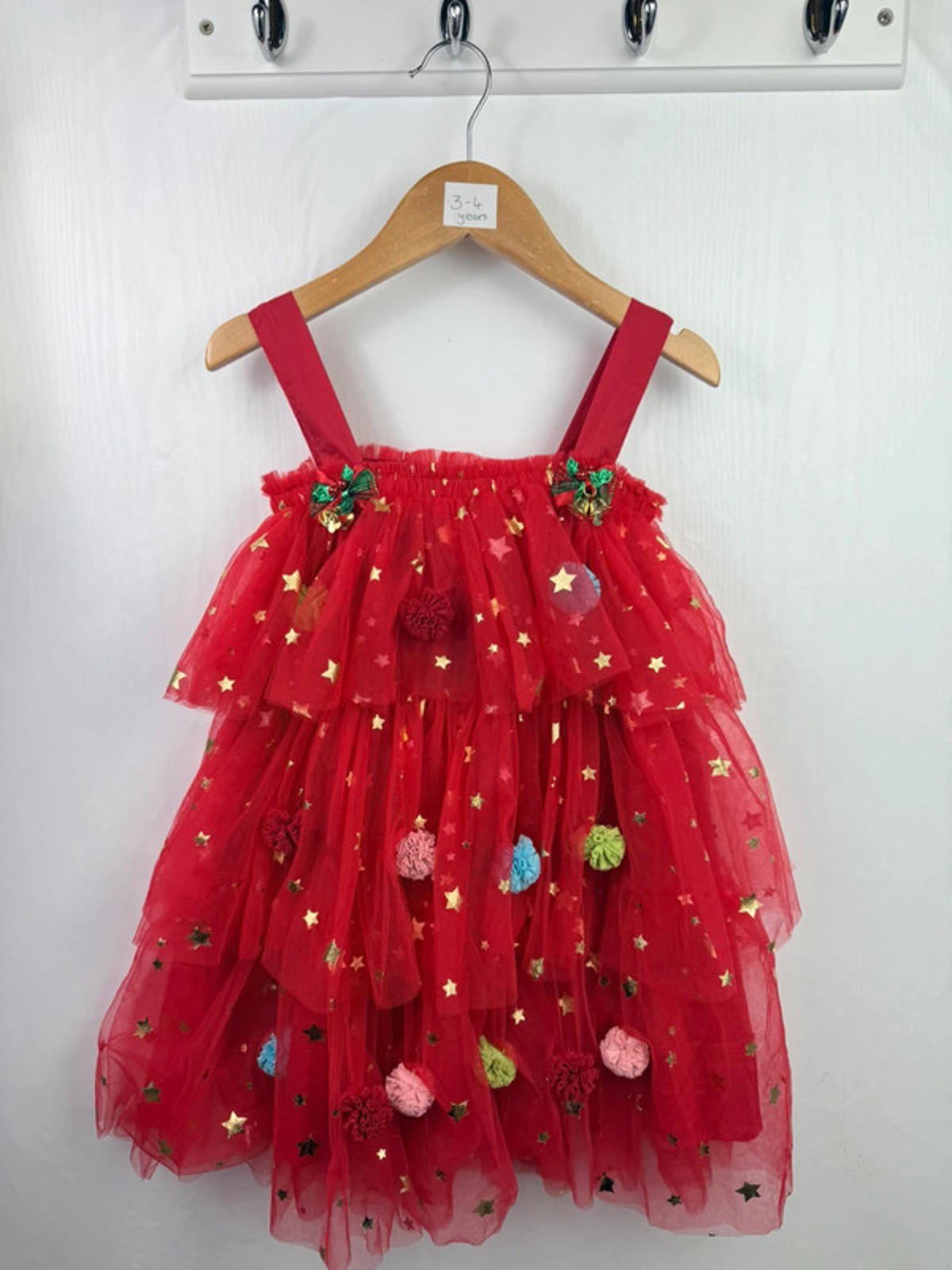 NEW Unbranded Christmas Tree PomPom Dress - Girls 3 - 4 Years - Little Ones Preloved. Second Hand Children's & Preloved Baby, Kids, Girls & Boys Clothes. UK online