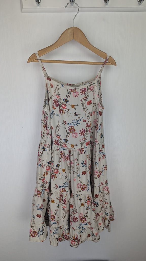 Next Beige Floral Tiered Dress - Girls 9 Years Little Ones Preloved Used, Preloved, Preworn & Second Hand Baby, Kids & Children's Clothing UK Online. Cheap affordable. Brands including Next, Joules, Nutmeg Morrisons, TU, F&F, H&M.