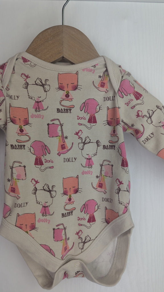 Next Beige Kitty & Puppy Bodysuit - Girls 0-3 Months Next Used, Preloved, Preworn & Second Hand Baby, Kids & Children's Clothing UK Online. Cheap affordable. Brands including Next, Joules, Nutmeg Morrisons, TU, F&F, H&M.