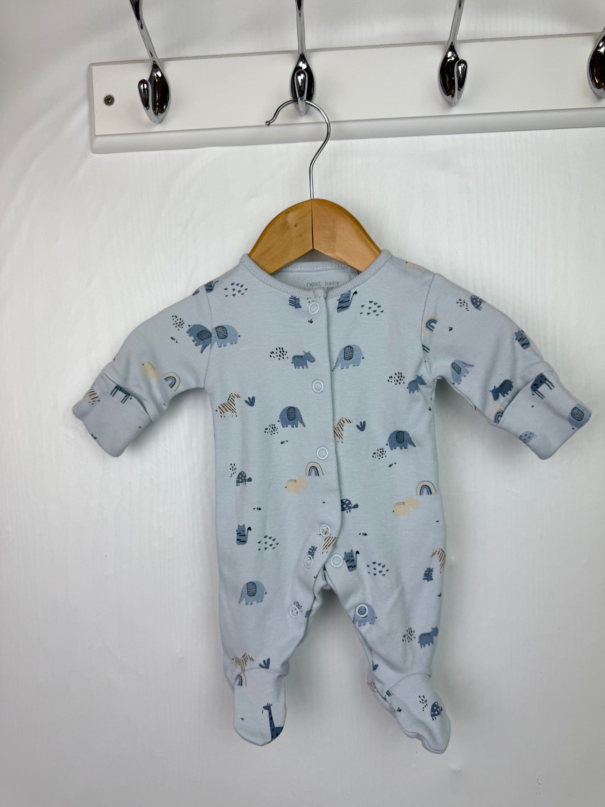 Next Blue Animals Sleepsuit - Boys Tiny Baby - Little Ones Preloved. Second Hand Children's & Preloved Baby, Kids, Girls & Boys Clothes. UK online