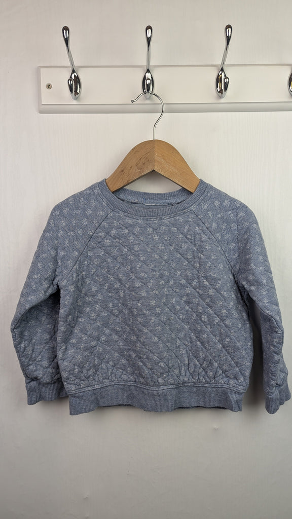 Next Blue Floral Quilted Jumper - Girls 3 Years Little Ones Preloved Used, Preloved, Preworn & Second Hand Baby, Kids & Children's Clothing UK Online. Cheap affordable. Brands including Next, Joules, Nutmeg Morrisons, TU, F&F, H&M.