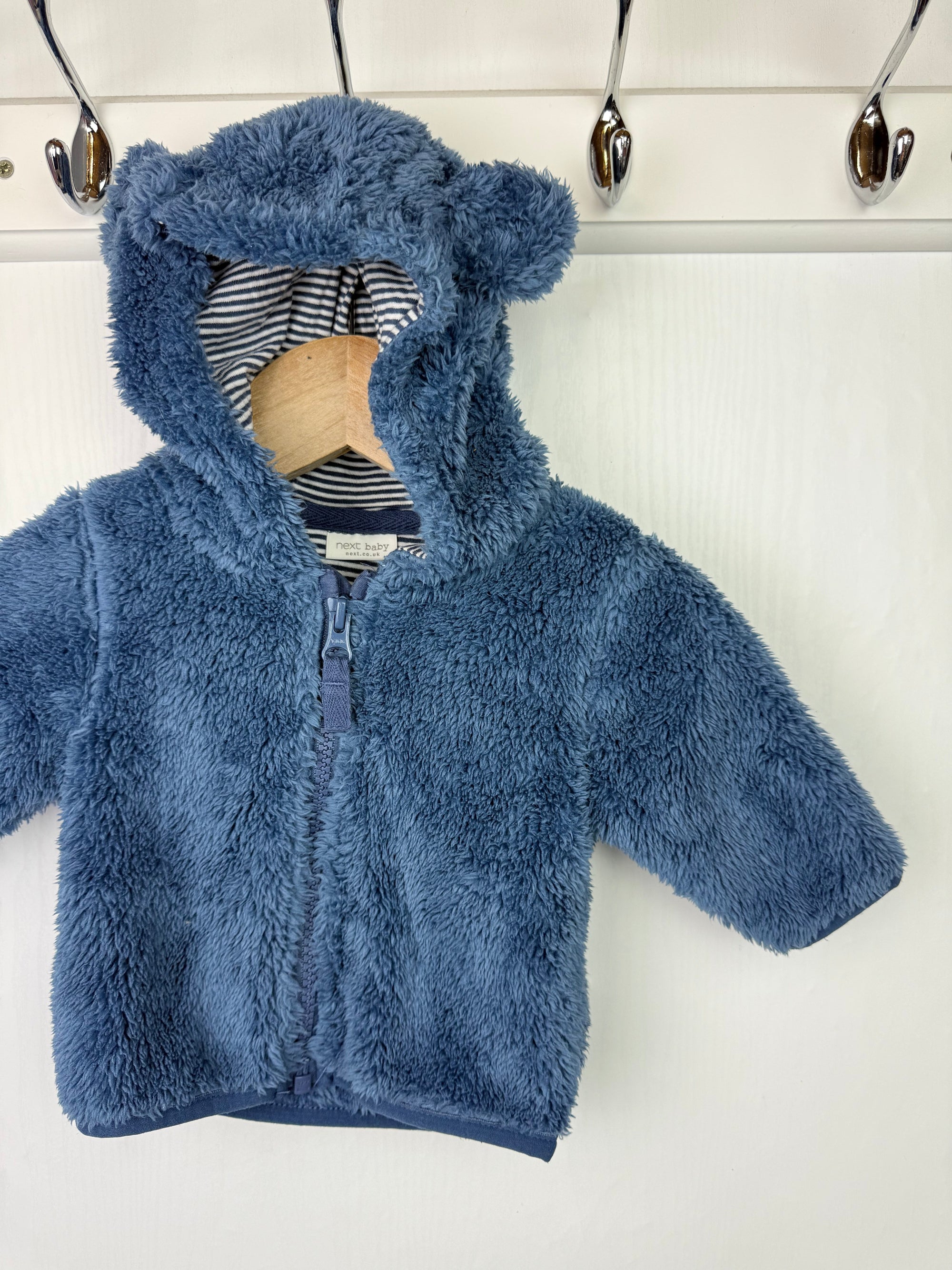 Next Blue Fluffy Bear Jacket - Boys 0 - 1 Month - Little Ones Preloved. Second Hand Children's & Preloved Baby, Kids, Girls & Boys Clothes. UK online