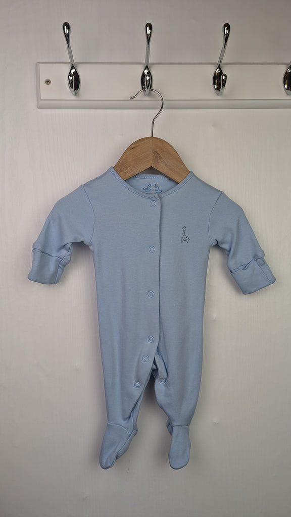 Next Blue Giraffe Sleepsuit - Boys Newborn Little Ones Preloved Used, Preloved, Preworn & Second Hand Baby, Kids & Children's Clothing UK Online. Cheap affordable. Brands including Next, Joules, Nutmeg Morrisons, TU, F&F, H&M.