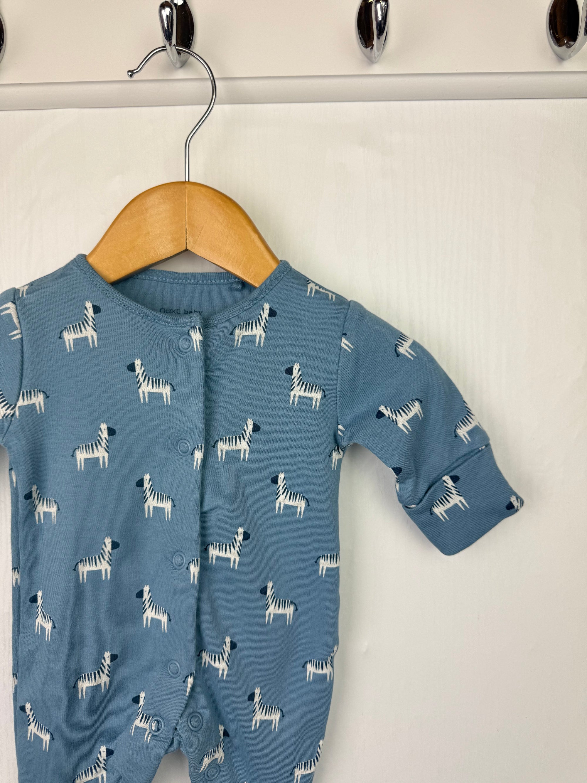 Next Blue Zebra Sleepsuit - Boys Newborn - Little Ones Preloved. Second Hand Children's & Preloved Baby, Kids, Girls & Boys Clothes. UK online
