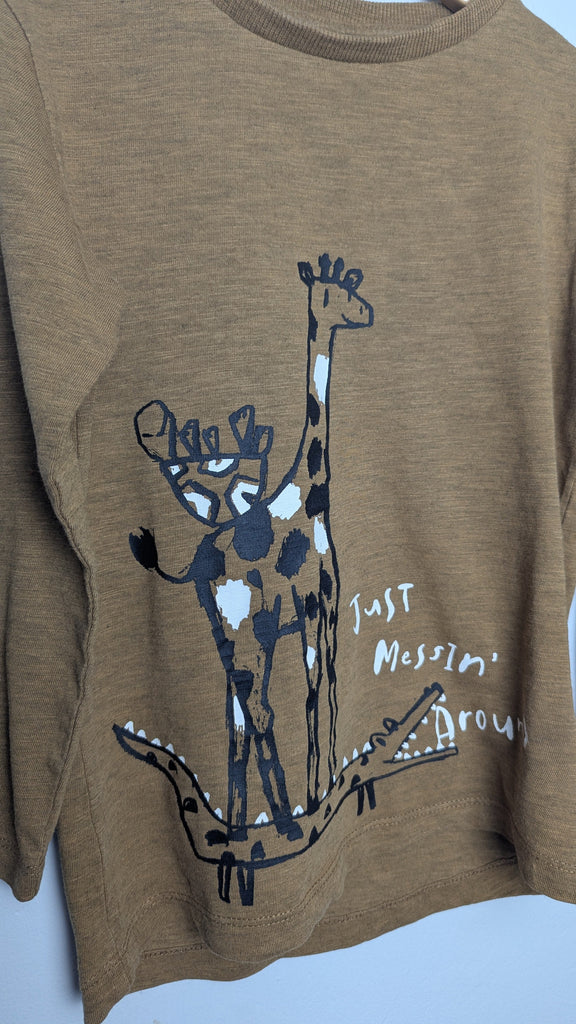 Next Brown Giraffe Long Sleeve Top- Boys 3-4 Years Little Ones Preloved Used, Preloved, Preworn Baby, Girls & Boys Clothes. Kids & Children's second hand Clothing UK Online. Cheap affordable. Brands including Next, Joules, Nutmeg Morrisons, TU, F&F, H&M.