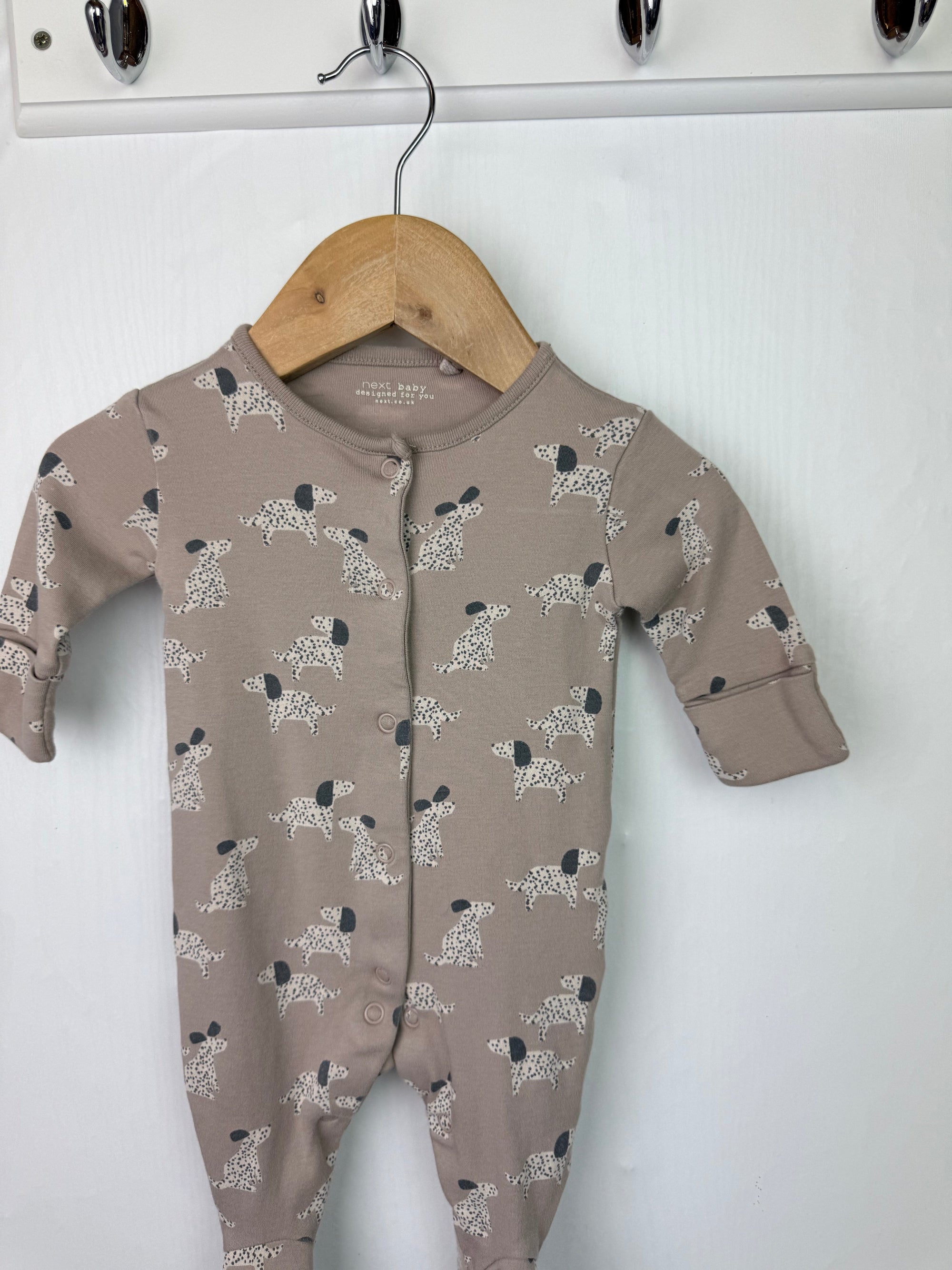 Next Brown Puppy Sleepsuit - Unisex 0 - 1 Month - Little Ones Preloved. Second Hand Children's & Preloved Baby, Kids, Girls & Boys Clothes. UK online