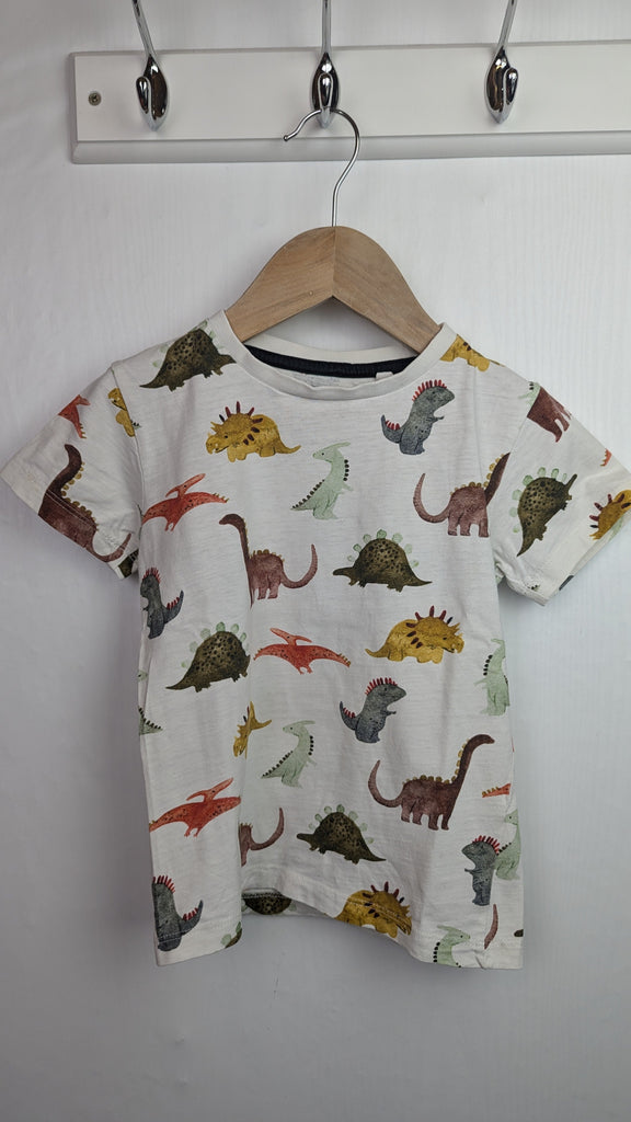 Next Cream Dinosaur Short Sleeve Top - Boys 3-4 Years Little Ones Preloved Used, Preloved, Preworn & Second Hand Baby, Kids & Children's Clothing UK Online. Cheap affordable. Brands including Next, Joules, Nutmeg Morrisons, TU, F&F, H&M.