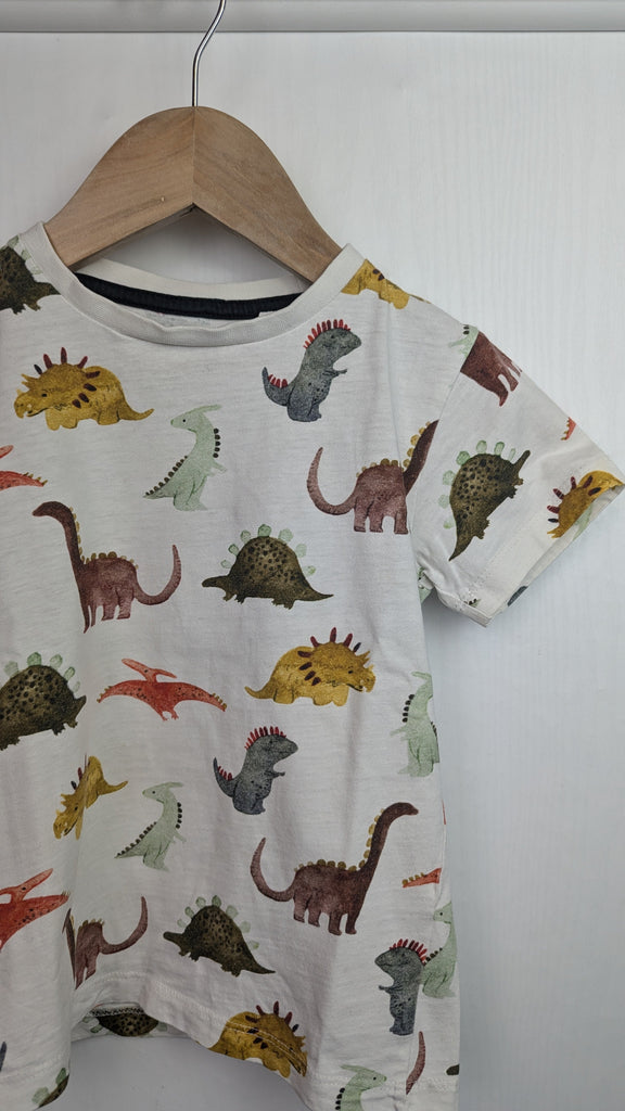 Next Cream Dinosaur Short Sleeve Top - Boys 3-4 Years Little Ones Preloved Used, Preloved, Preworn & Second Hand Baby, Kids & Children's Clothing UK Online. Cheap affordable. Brands including Next, Joules, Nutmeg Morrisons, TU, F&F, H&M.