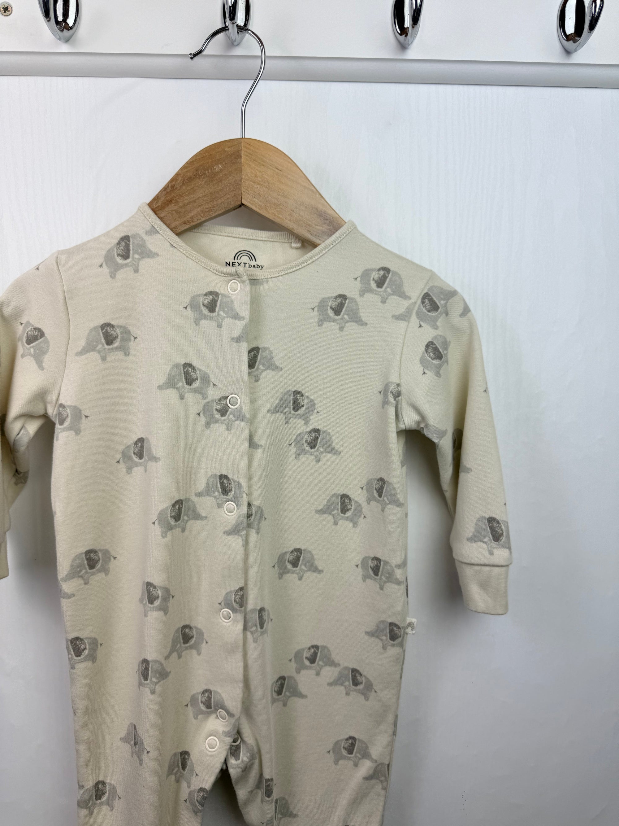 Next Cream Elephant Footless Sleepsuit - Unisex 6 - 9 Months - Little Ones Preloved. Second Hand Children's & Preloved Baby, Kids, Girls & Boys Clothes. UK online