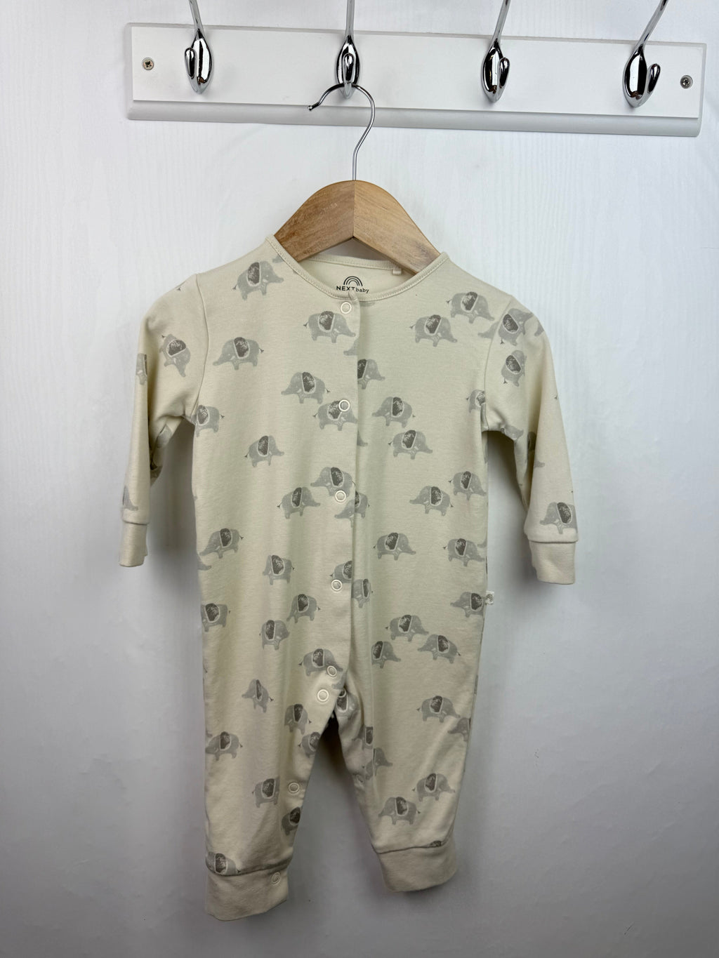 Next Cream Elephant Footless Sleepsuit - Unisex 6 - 9 Months - Little Ones Preloved. Second Hand Children's & Preloved Baby, Kids, Girls & Boys Clothes. UK online