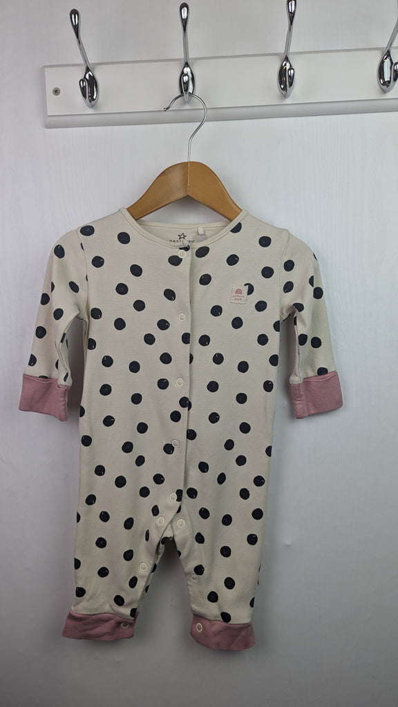 Next Cream Spotty Romper - Girls 3-6 Months Little Ones Preloved Used, Preloved, Preworn & Second Hand Baby, Kids & Children's Clothing UK Online. Cheap affordable. Brands including Next, Joules, Nutmeg Morrisons, TU, F&F, H&M.