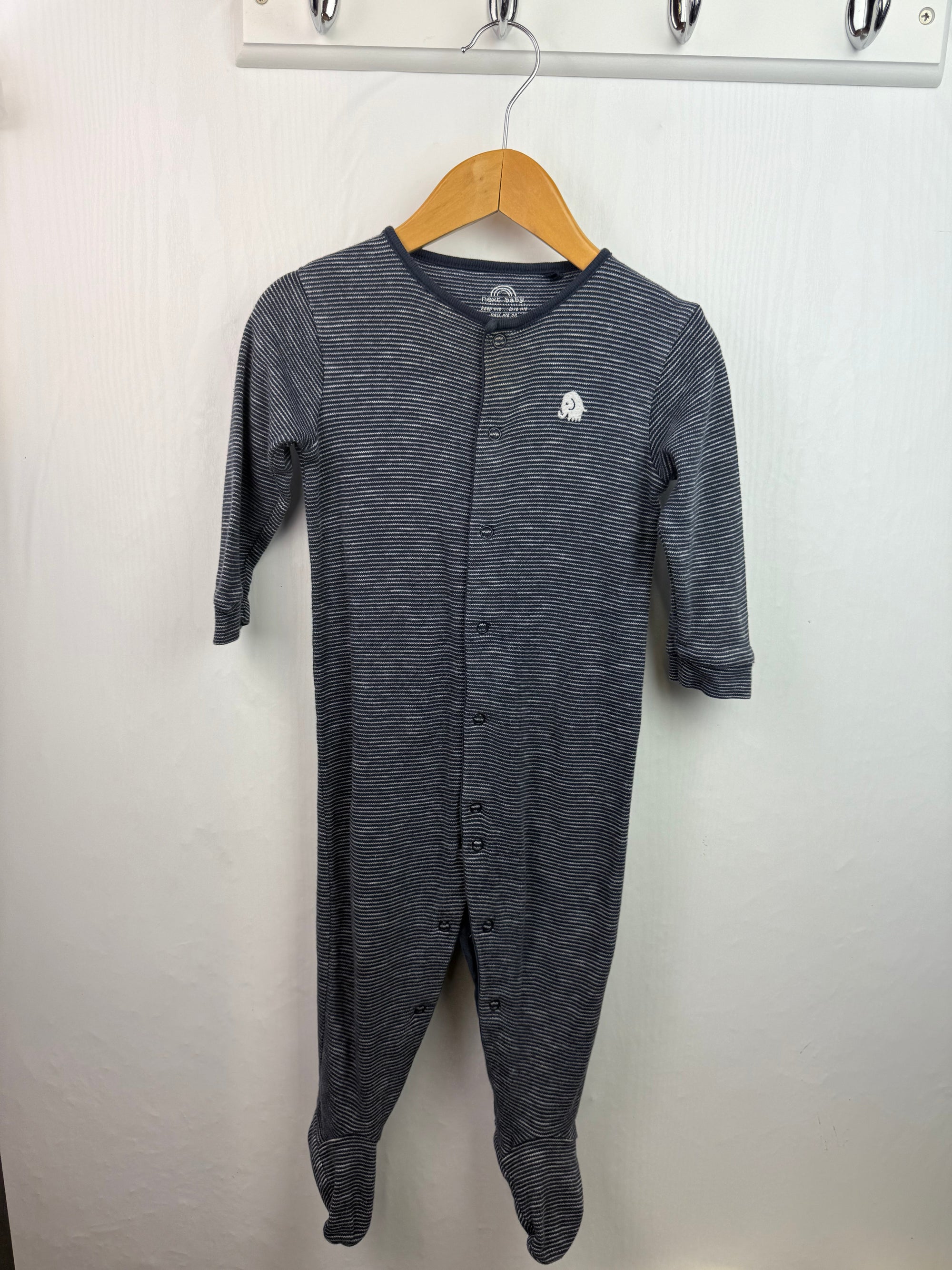 Next Dark Blue Striped Sleepsuit - Boys 9 - 12 Months - Little Ones Preloved. Second Hand Children's & Preloved Baby, Kids, Girls & Boys Clothes. UK online