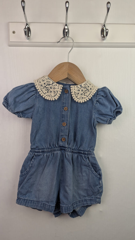 Next Denim Collar Romper - Girls 3-6 Months Little Ones Preloved Used, Preloved, Preworn & Second Hand Baby, Kids & Children's Clothing UK Online. Cheap affordable. Brands including Next, Joules, Nutmeg Morrisons, TU, F&F, H&M.