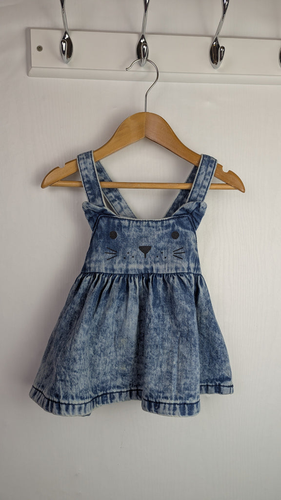 Next Denim Kitty Pinafore Dress - Baby Girls 3-6 Months Little Ones Preloved Used, Preloved, Preworn Baby, Girls & Boys Clothes. Kids & Children's second hand Clothing UK Online. Cheap affordable. Brands including Next, Joules, Nutmeg Morrisons, TU, F&F, H&M.