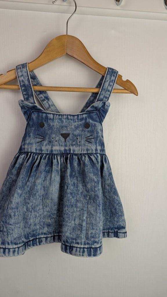 Next Denim Kitty Pinafore Dress - Baby Girls 3-6 Months Little Ones Preloved Used, Preloved, Preworn Baby, Girls & Boys Clothes. Kids & Children's second hand Clothing UK Online. Cheap affordable. Brands including Next, Joules, Nutmeg Morrisons, TU, F&F, H&M.