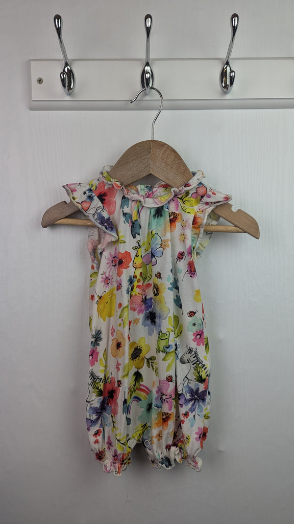 Next Floral Animals Romper - Girls 3-6 Months Little Ones Preloved Used, Preloved, Preworn & Second Hand Baby, Kids & Children's Clothing UK Online. Cheap affordable. Brands including Next, Joules, Nutmeg Morrisons, TU, F&F, H&M.