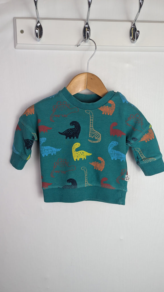 Next Green Dinosaur Jumper - Boys 0-3 Months Little Ones Preloved Used, Preloved, Preworn Baby, Girls & Boys Clothes. Kids & Children's second hand Clothing UK Online. Cheap affordable. Brands including Next, Joules, Nutmeg Morrisons, TU, F&F, H&M.