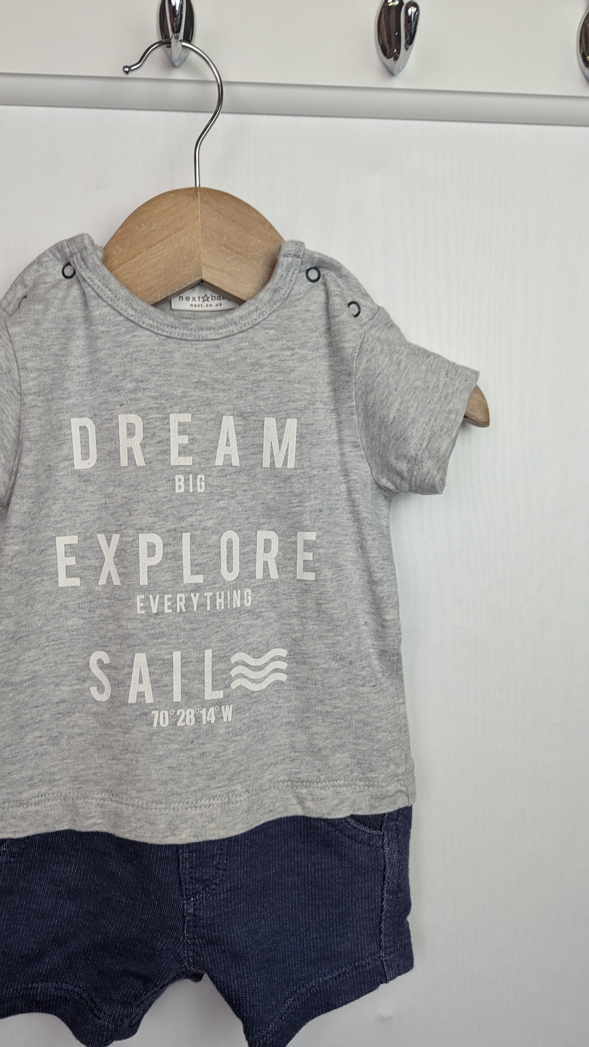 Next Grey & Blue Dream Big Romper - Boys 0 - 3 Months - Little Ones Preloved. Second Hand Children's & Preloved Baby, Kids, Girls & Boys Clothes. UK online
