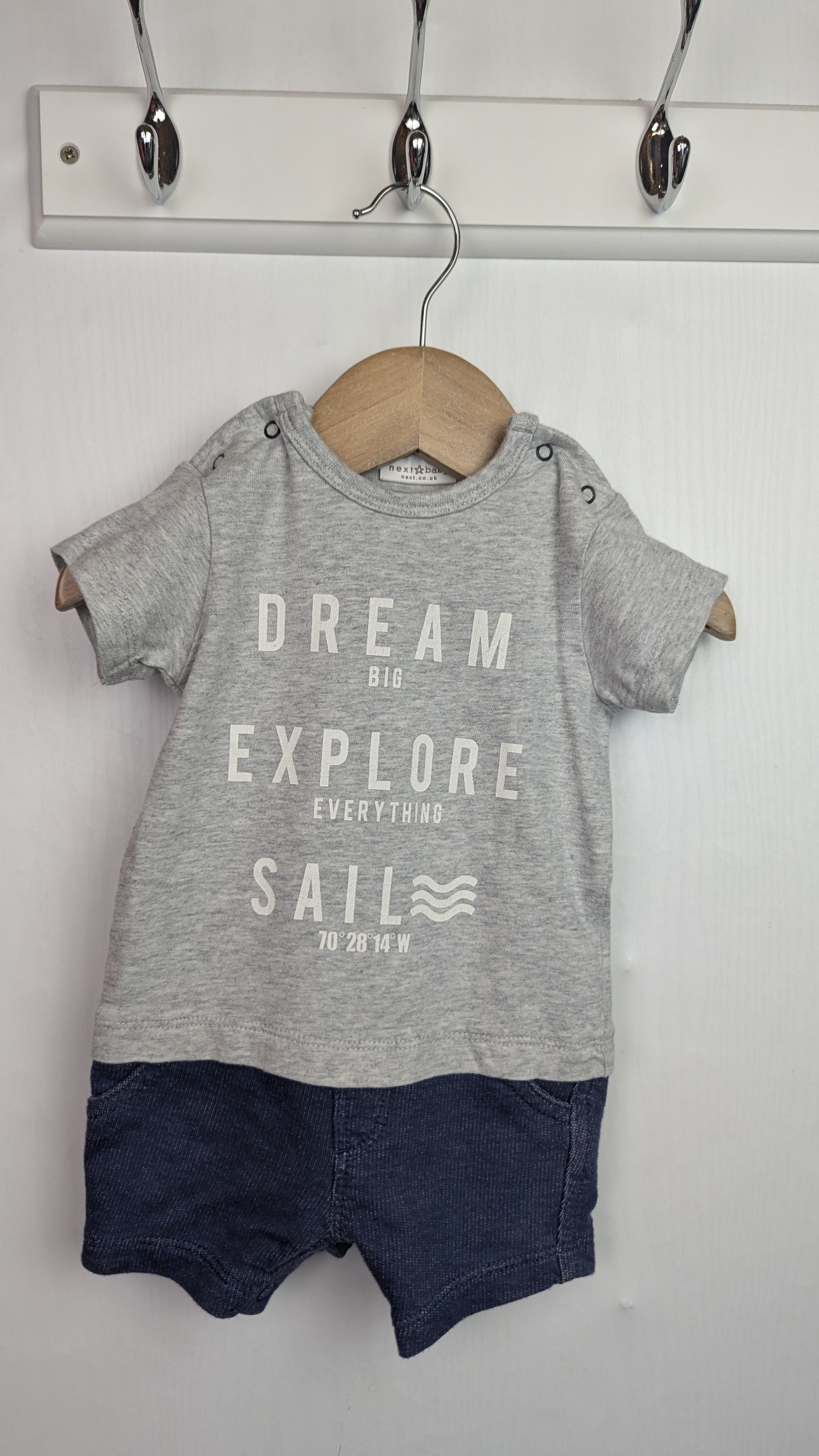 Next Grey & Blue Dream Big Romper - Boys 0 - 3 Months - Little Ones Preloved. Second Hand Children's & Preloved Baby, Kids, Girls & Boys Clothes. UK online