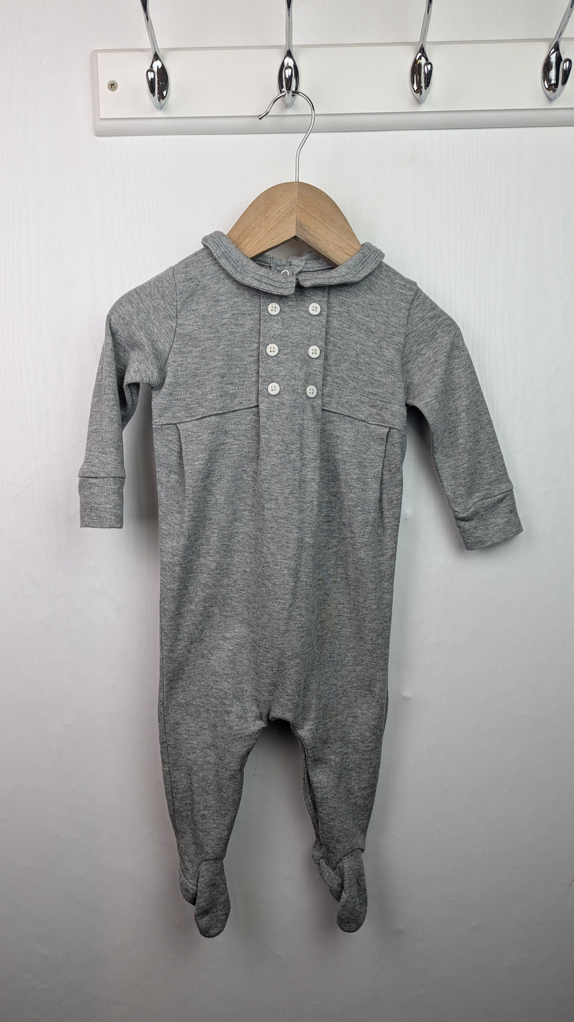 Next Grey Button Sleepsuit - Boys 3 - 6 Months - Little Ones Preloved. Second Hand Children's & Preloved Baby, Kids, Girls & Boys Clothes. UK online