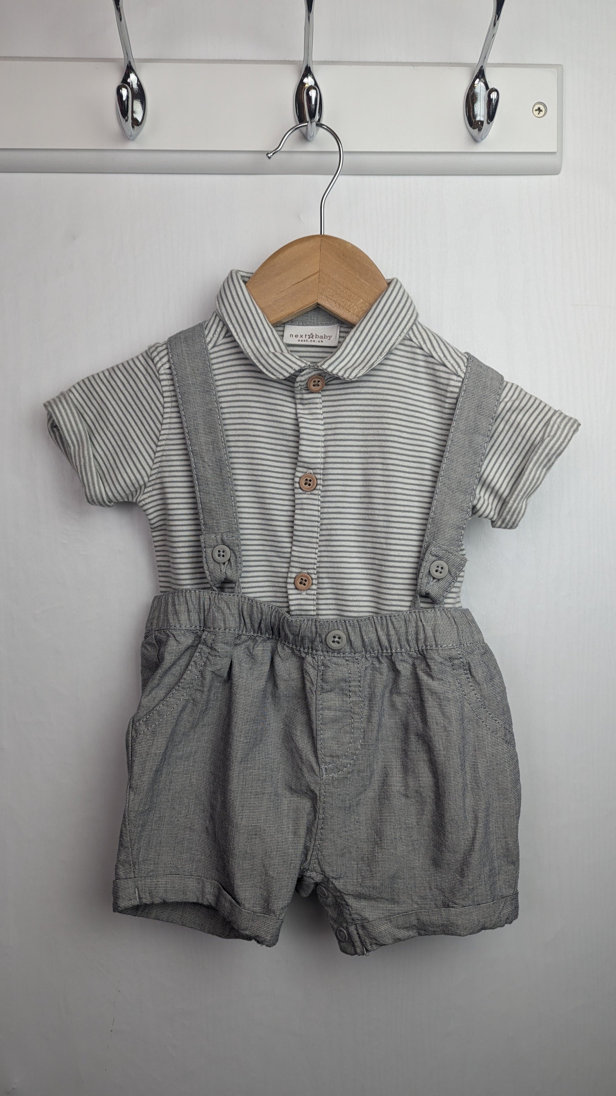 Next Grey Shorts & Striped Bodysuit Set - Boys 3 - 6 Months - Little Ones Preloved. Second Hand Children's & Preloved Baby, Kids, Girls & Boys Clothes. UK online