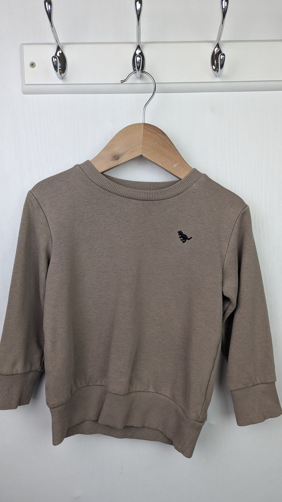 Next Light Brown Dinosaur Jumper - Boys 18-24 Months Little Ones Preloved Used, Preloved, Preworn & Second Hand Baby, Kids & Children's Clothing UK Online. Cheap affordable. Brands including Next, Joules, Nutmeg Morrisons, TU, F&F, H&M.