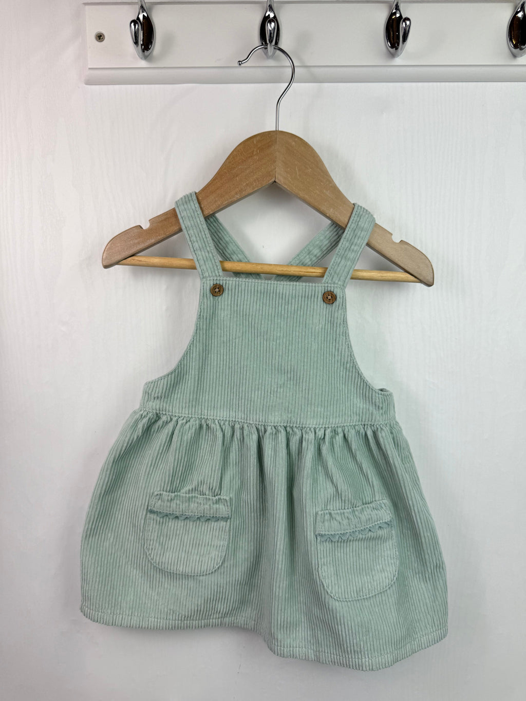 Next Light Green Corduroy Dress - Baby Girls 6 - 9 Months - Little Ones Preloved. Second Hand Children's & Preloved Baby, Kids, Girls & Boys Clothes. UK online