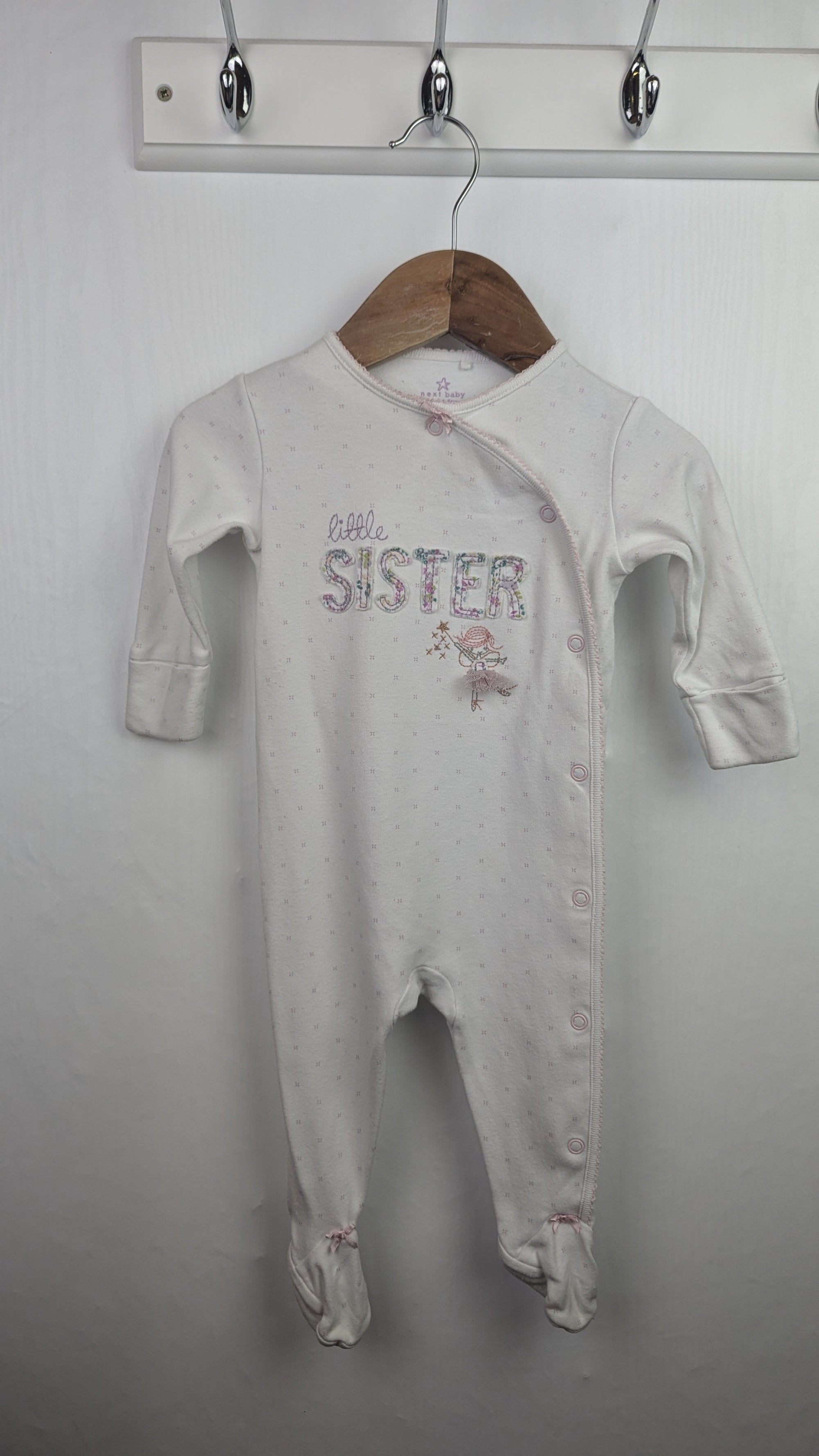 Next Little Sister Sleepsuit - Girls 3 - 6 Months - Little Ones Preloved. Second Hand Children's & Preloved Baby, Kids, Girls & Boys Clothes. UK online