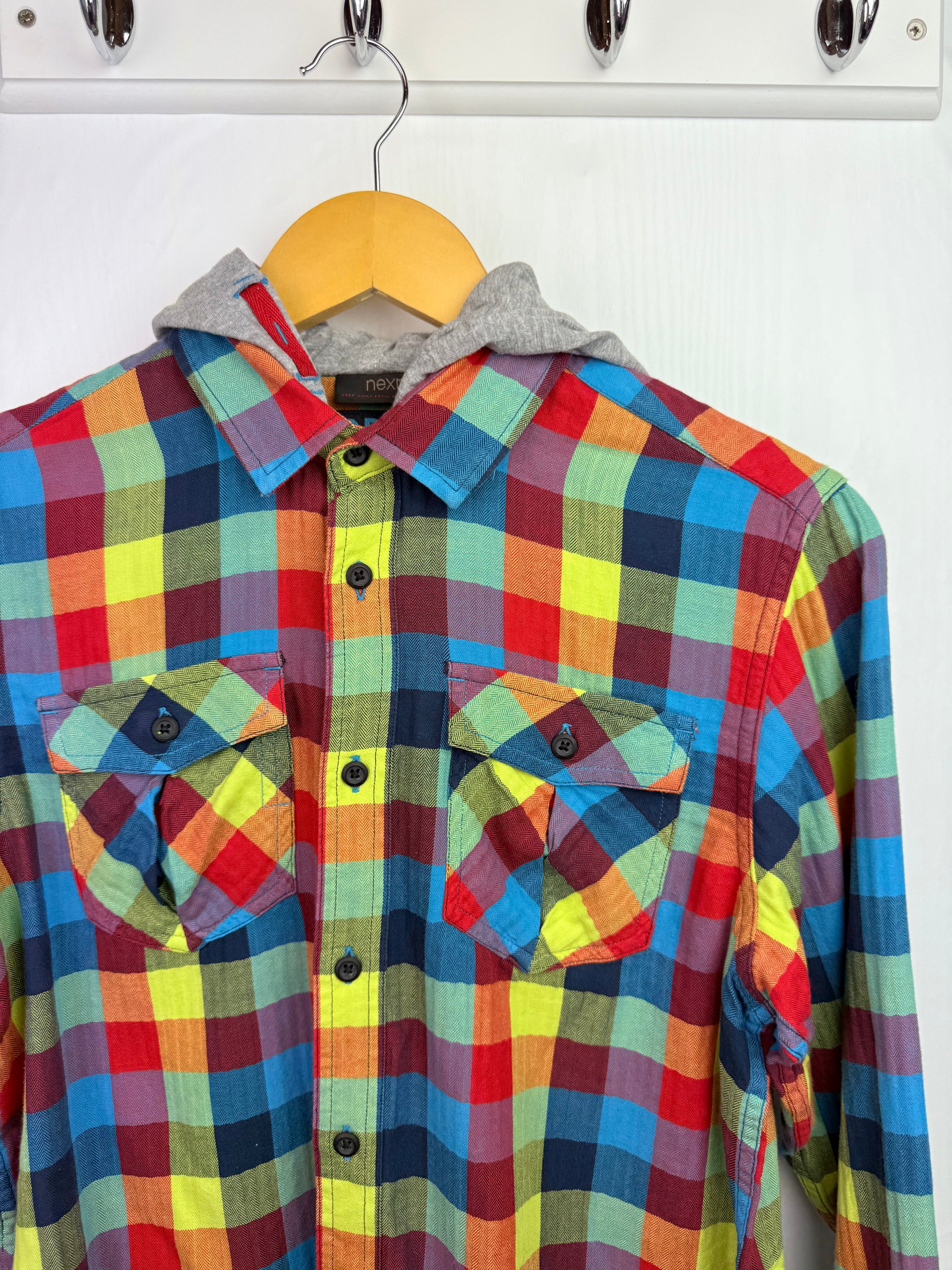 Next Multi Plaid Hooded Shirt - Boys 13 Years - Little Ones Preloved. Second Hand Children's & Preloved Baby, Kids, Girls & Boys Clothes. UK online