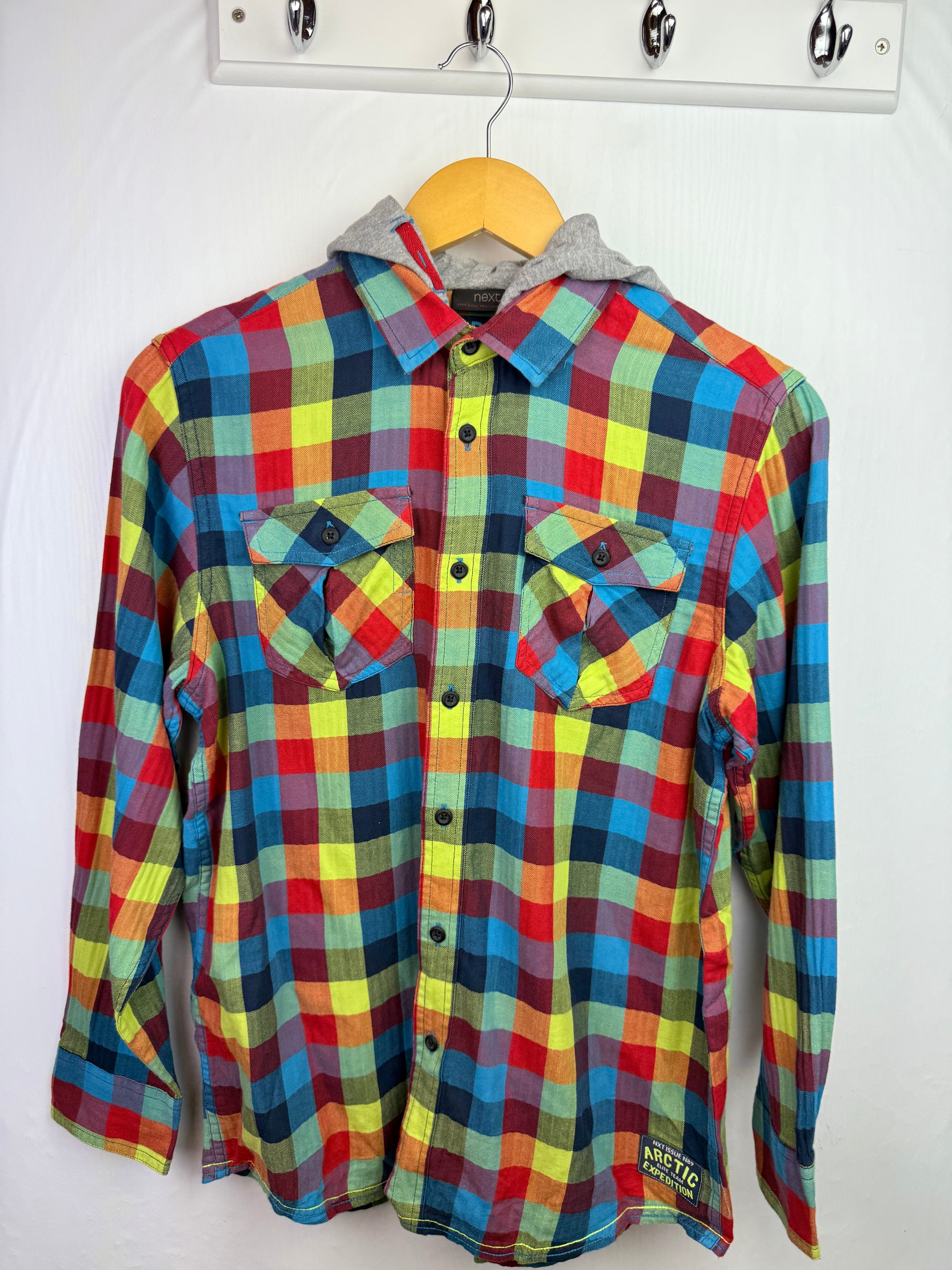 Next Multi Plaid Hooded Shirt - Boys 13 Years - Little Ones Preloved. Second Hand Children's & Preloved Baby, Kids, Girls & Boys Clothes. UK online